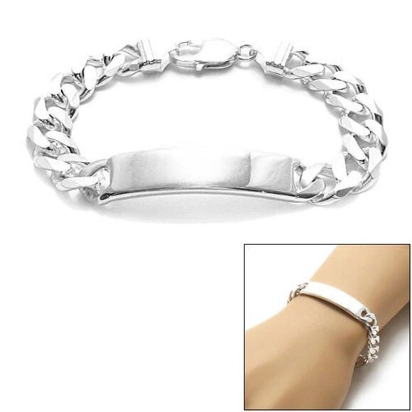 GRAND 11MM (300 GAUGE) STERLING SILVER CUBAN LINK ID BRACELET ENGRAVABLE PLATE. - Picture 1 of 4